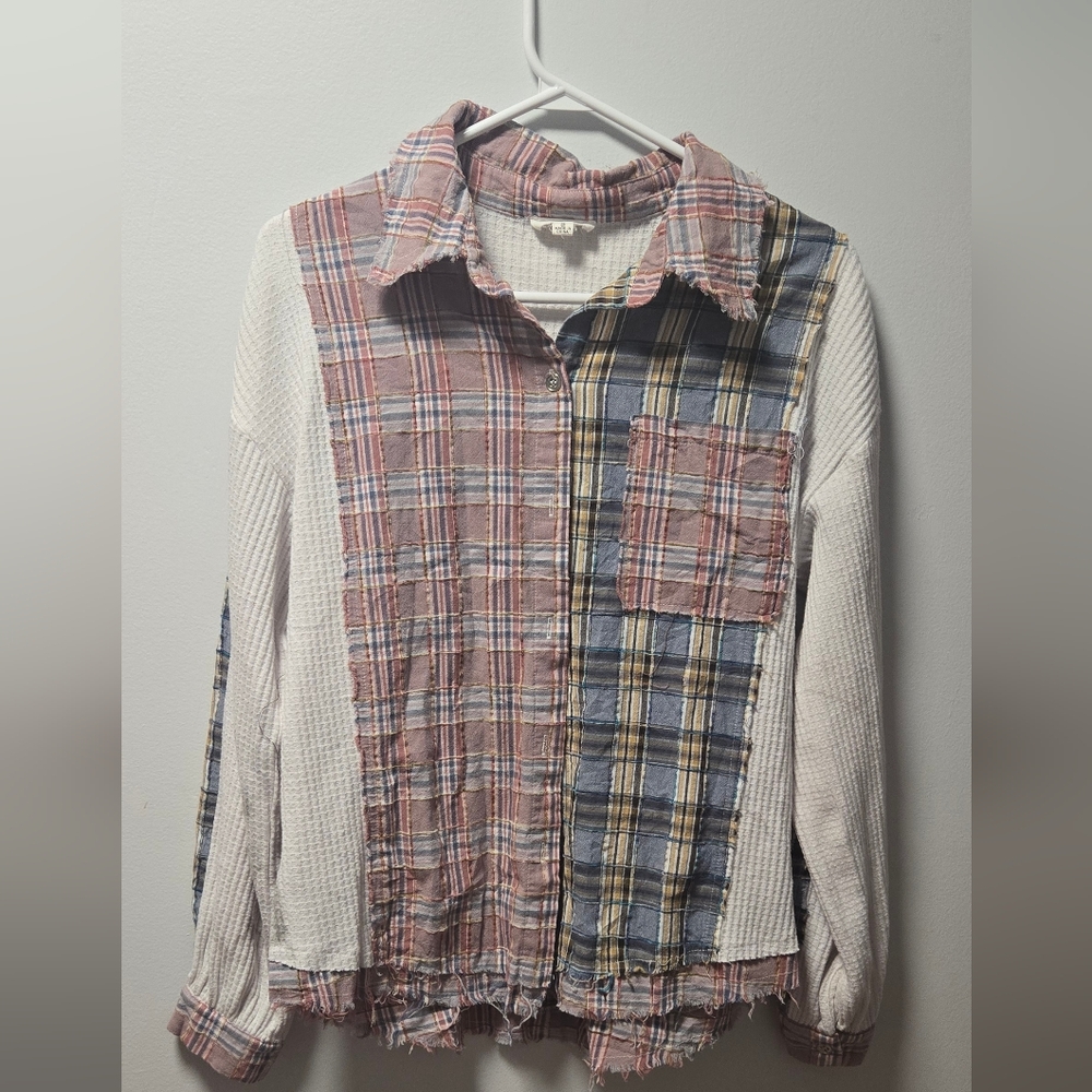 Plaid Patchwork Button-Up Shirt Dance & Marvel Small S Sm